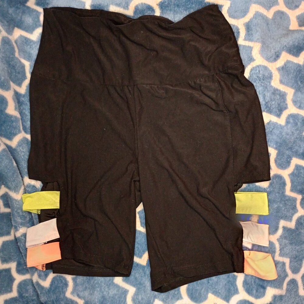 Eye Candy Womens Neon Cut Out Soft Jersey Knit Biker Shorts Black 1X